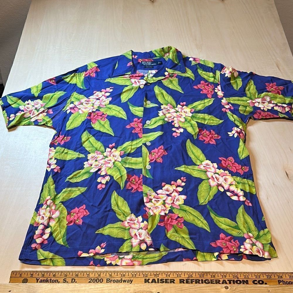 Vintage Y2K Ralph Lauren Shirt Men L Caldwell Short Sleeve Hawaiian Floral Overs